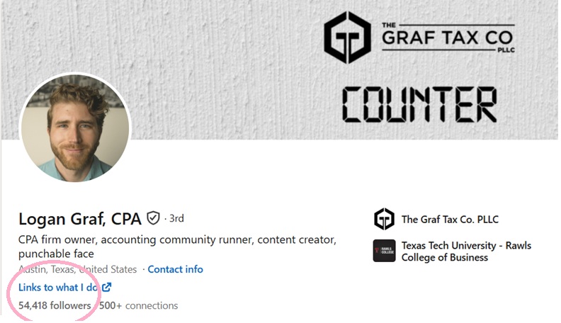 LinkedIn post by Logan Graf, CPA, sharing a candid story about running his accounting firm