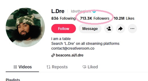 TikTok profile of producer L.Dre sharing relaxed beat-making and music production tutorials